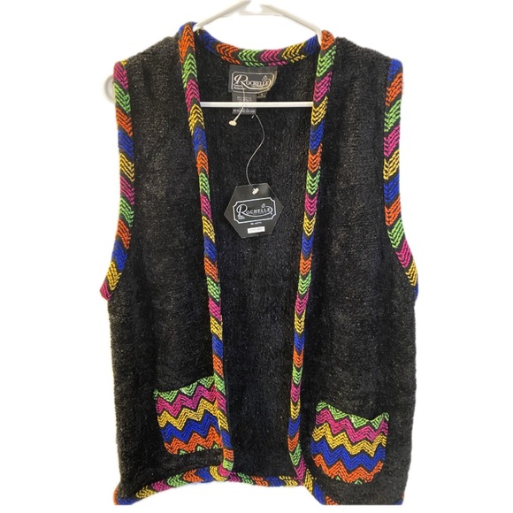 Rochelle California Sweaters - Rochelle California black vest with primary accents, size large.  New with tags.